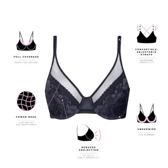 NWT Bali Women's (38DDD) Black Lace Minimizer Convertible Bra With Underwire - Picture 11 of 16